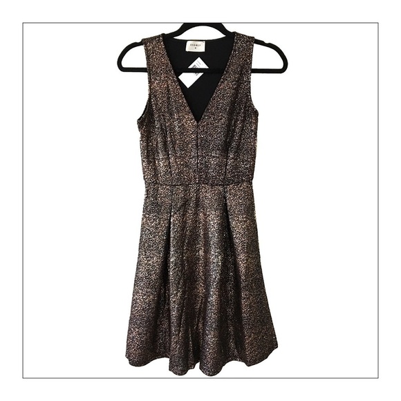 Everly Foiled Rose Gold Skater Dress - Picture 2 of 2